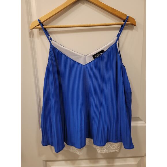 Fab'rik Royal Blue Pleated Cleo Tank Cami Top With Lace Detail - Picture 1 of 6